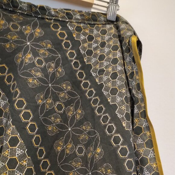 2/80🥬Vintage Cotton Geometric Print Short Wrap Skirt Olive Green ONE OF A KIND - Picture 9 of 16